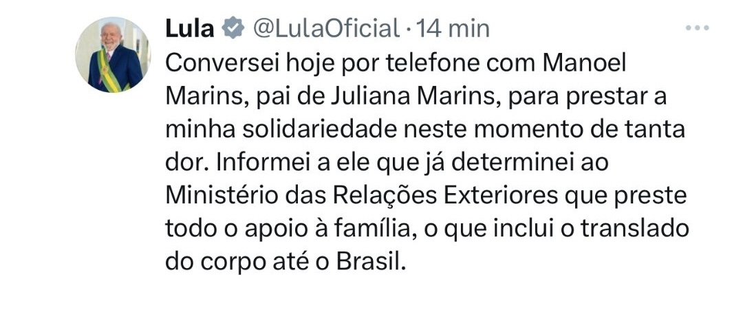 Após pressão nas redes, Lula promete apoio à família de Juliana Marins, morta na Indonésia