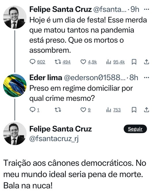 Ex-presidente da OAB incita violência e diz que Bolsonaro merece “bala na nuca”